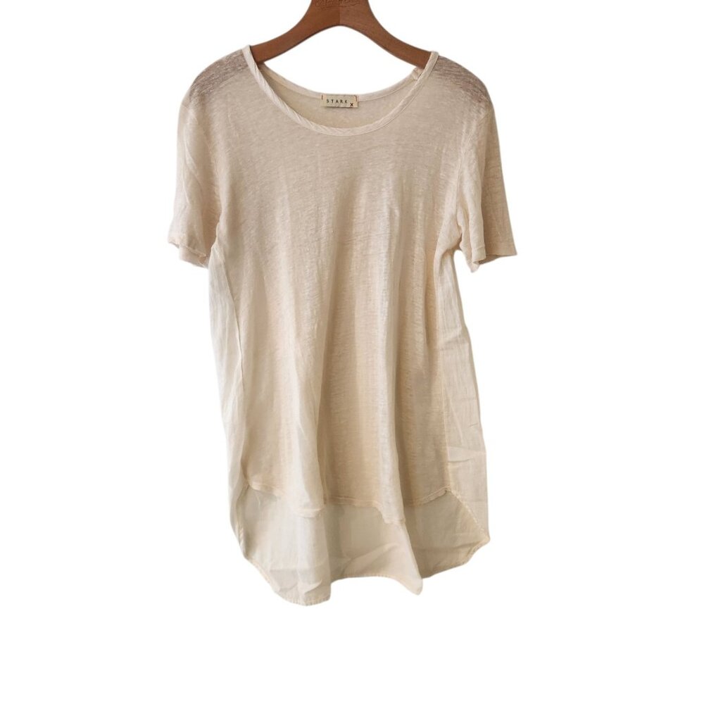 Stark‎ X Tunic Gauzy Top Tee Cream Sheer Lightweight Oversized Womens Size Small